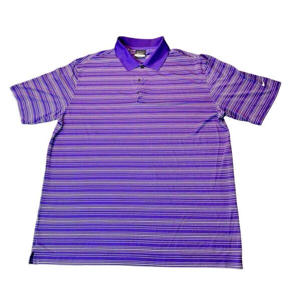Nike Golf Dri Fit Shirt Mens XL Purple Striped Short Sleeve Polo Rugby Swoosh - Picture 1 of 14